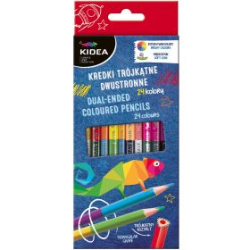   Színes ceruzakészlet 12/24, DUO (kétvégű), Kidea, háromszög test 