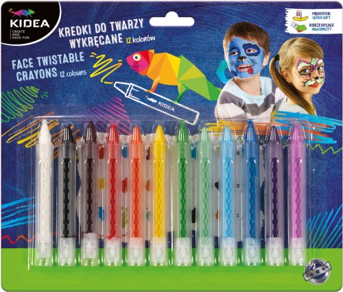 Arcfestő krétakészlet, 12 db-os, kitekerhető krétákkal, Kidea 