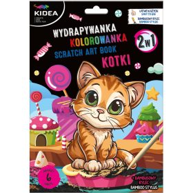 Képkarcoló füzet színezővel, cicás, Kidea 