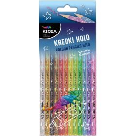 Színes ceruzakészlet, 12 db-os, hologramos test, Kidea 