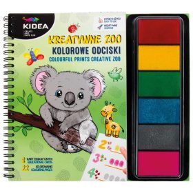  Színező füzet ujjfestéshez (22 színezhető lap, 8 oktató kártya, festékes szivacsok), állatos, Kidea 