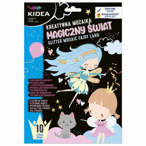 Mozaikkép készítő szett színezhető lapokkal, 5 lap, tündérek, Kidea 