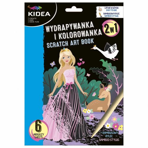 Képkarcoló és színezhető lapok, 6 lapos, hercegnős, Kidea 