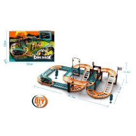  Dinós autópálya építő szett dobozban - elemes - 90140