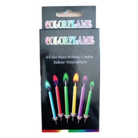 Színes lángú tortagyertya, 6db