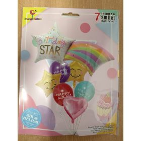   Fólia lufi, szülinapos, lányos, szivárványos, 7 darabos szett