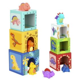   Tooky Toy: Dinoszaurusz mintás toronyépítő kockák dinoszauruszokkal