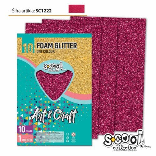 Dekorgumi, öntapadó, glitter, magenta - A/4, 1 db ív