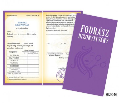 Bizonyítvány - Fodrász bizonyítvány