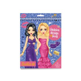   Besties - 24x20 cm divatervező füzet, 2 ív matrica, 2 féle színes lap, 3 sablon, 20 baba alaprajz