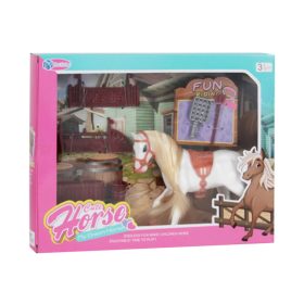   Ló, istálló kiegészítőkkel, fésülős, nyereggel, 2 szín