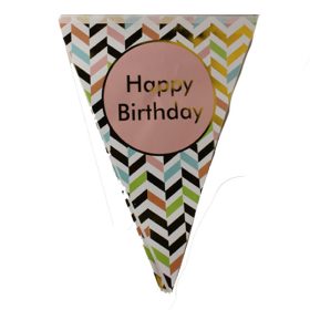   Party zászló, Happy birthday, parketta mintás, arany-rózsaszín