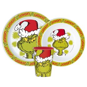    Grincs Christmas Mischief étkészlet, micro műanyag szett, pohárral 260 ml 